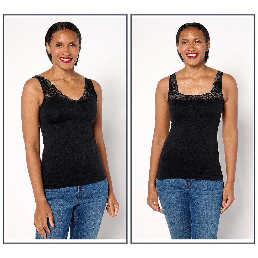 Breezies Natural Curves Lace Seamless Reversible Cami Size Large Black Intimate